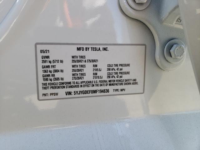 2021 TESLA MODEL Y 5YJYGDEF8MF194836