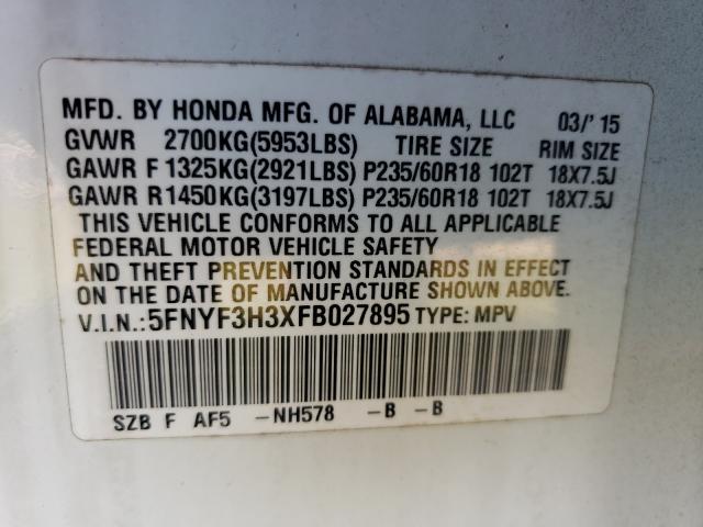 2015 HONDA PILOT SE 5FNYF3H3XFB027895