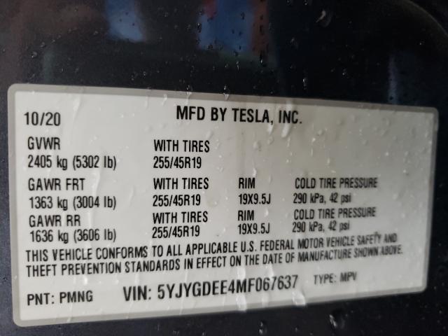 2021 TESLA MODEL Y 5YJYGDEE4MF067637