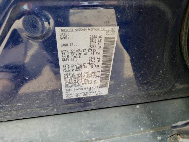 2017 NISSAN ROGUE SV H 5N1ET2MV0HC814475