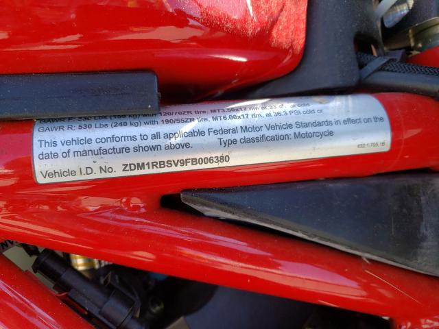 2015 DUCATI MONSTER 12 ZDM1RBSV9FB006380