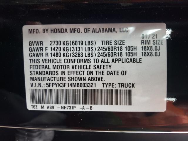 2021 HONDA RIDGELINE 5FPYK3F14MB003321