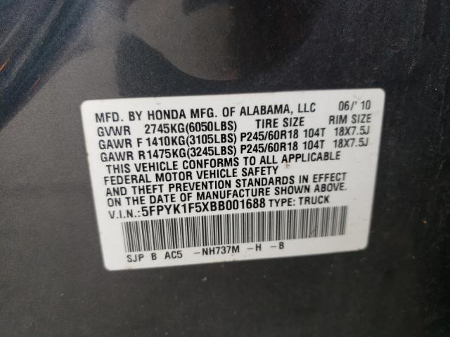 2011 HONDA RIDGELINE 5FPYK1F5XBB001688