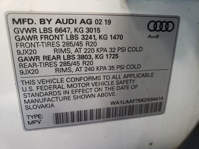 VIN WA1LAAF75KD034414 2019 Audi Q7, Premium Plus no.10