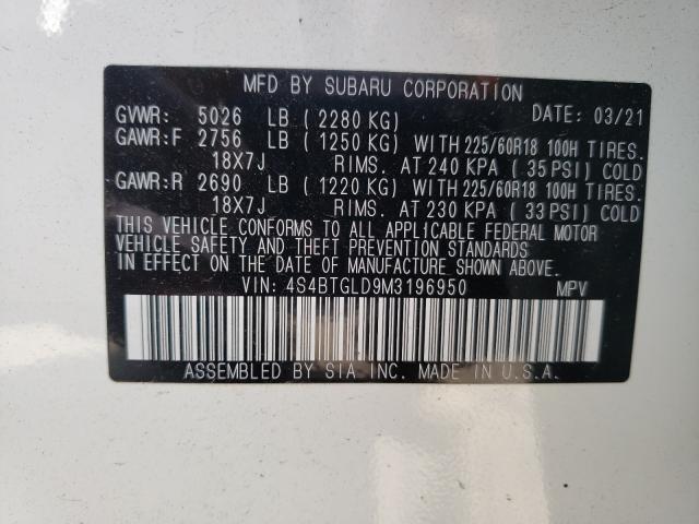 2021 SUBARU OUTBACK ON 4S4BTGLD9M3196950