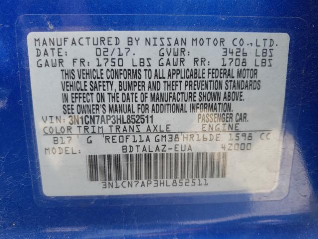 2017 NISSAN VERSA S 3N1CN7AP3HL852511