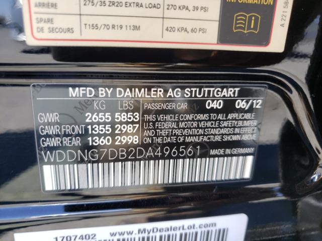 VIN WDDNG7DB2DA496561 2013 Mercedes-Benz S-Class, 550 no.10