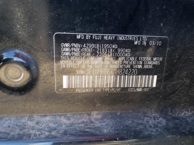 2010 SUBARU IMPREZA OU JF1GH6D6XAH824220