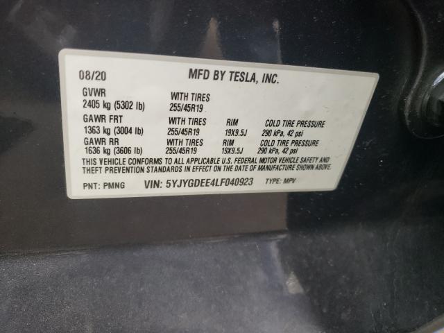 2020 TESLA MODEL Y 5YJYGDEE4LF040923