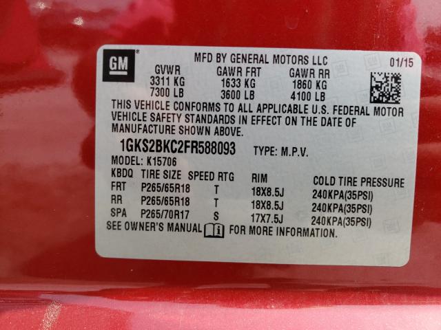 2015 GMC YUKON SLT 1GKS2BKC2FR588093
