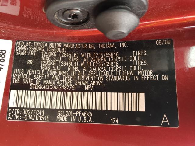 2010 TOYOTA SIENNA CE 5TDKK4CC2AS318779