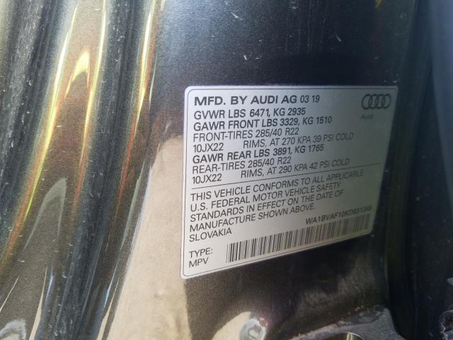 2019 AUDI Q8 PREMIUM WA1BVAF10KD031349