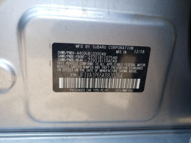 2019 SUBARU WRX LIMITE JF1VA1P65K8820264