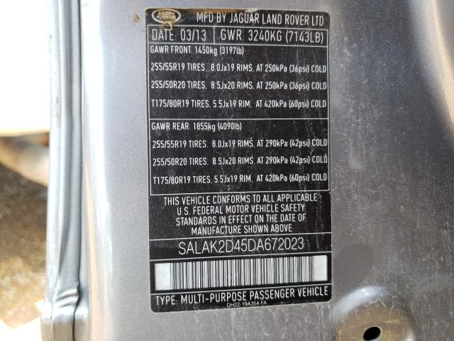 2013 LAND ROVER LR4 HSE LU SALAK2D45DA672023