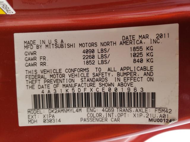 2012 MITSUBISHI ECLIPSE GS 4A31K5DFXCE001963