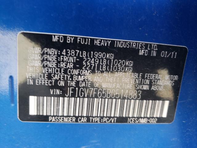 2011 SUBARU IMPREZA WR JF1GV7F65BG514883
