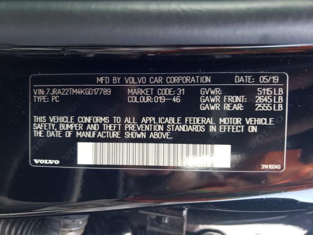 2019 VOLVO S60 T6 R-D 7JRA22TM4KG017789