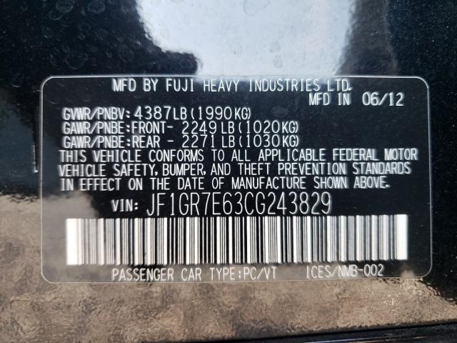 2012 SUBARU IMPREZA WR JF1GR7E63CG243829