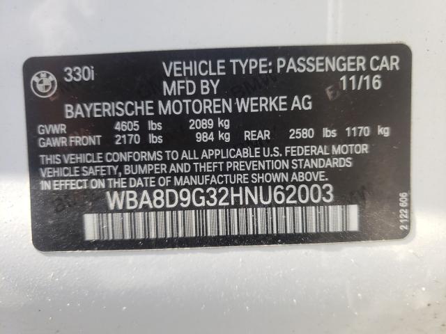 2017 BMW 330 XI WBA8D9G32HNU62003
