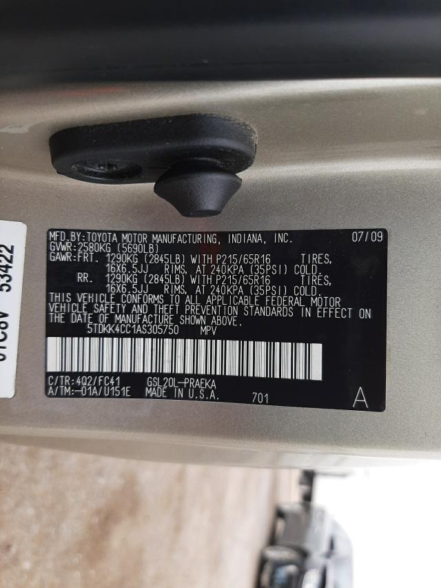 2010 TOYOTA SIENNA CE 5TDKK4CC1AS305750