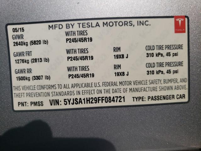 2015 TESLA MODEL S 85 5YJSA1H29FF084721