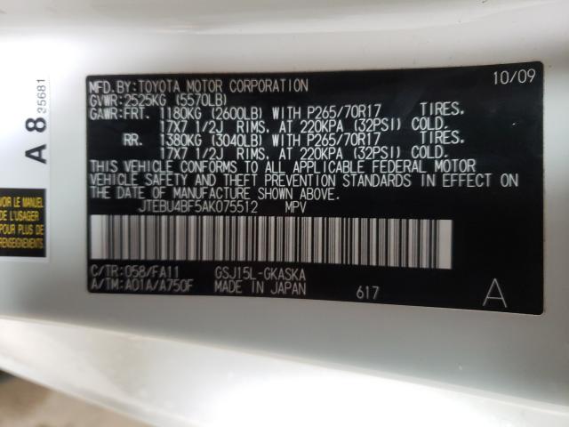 2010 TOYOTA FJ CRUISER JTEBU4BF5AK075512