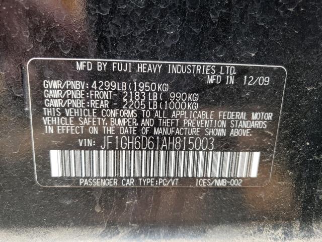 2010 SUBARU IMPREZA OU JF1GH6D61AH815003