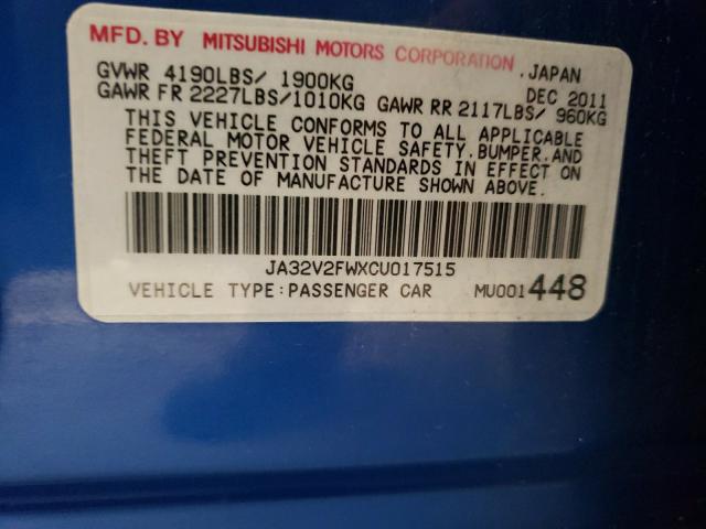 2012 MITSUBISHI LANCER SE JA32V2FWXCU017515