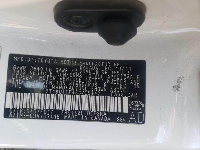 2011 TOYOTA COROLLA BA 2T1BU4EE4BC725442