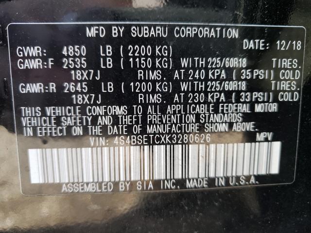 2019 SUBARU OUTBACK TO 4S4BSETCXK3280626