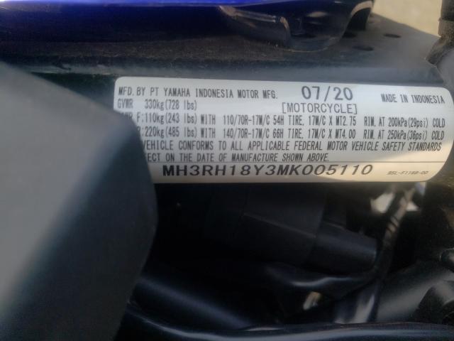 2021 YAMAHA YZFR3 A MH3RH18Y3MK005110