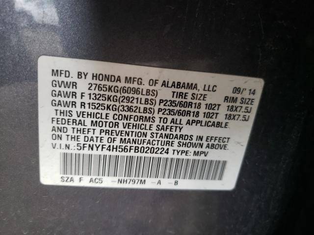 2015 HONDA PILOT 4X4 5FNYF4H56FB020224