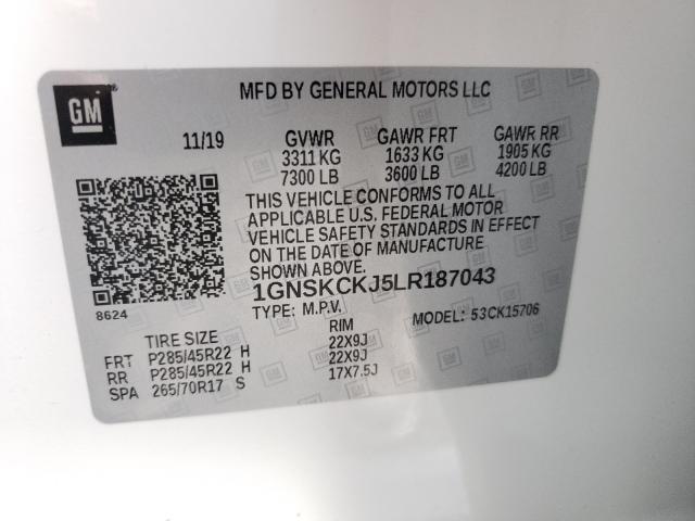 2020 CHEVROLET TAHOE 4X4 1GNSKCKJ5LR187043
