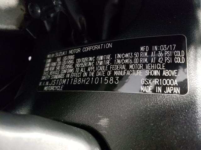 2017 SUZUKI GSX-R1000 JS1DM11B8H2101583