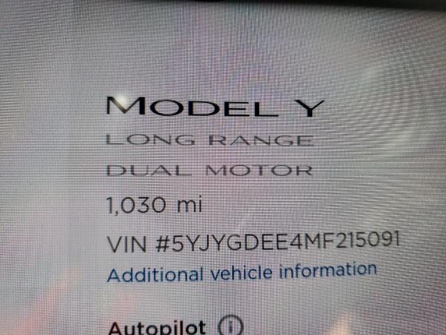 2021 TESLA MODEL Y 5YJYGDEE4MF215091