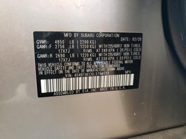 2020 SUBARU OUTBACK PR 4S4BTAEC6L3199689