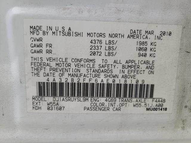 2010 MITSUBISHI GALANT FE 4A32B2FF6AE018109