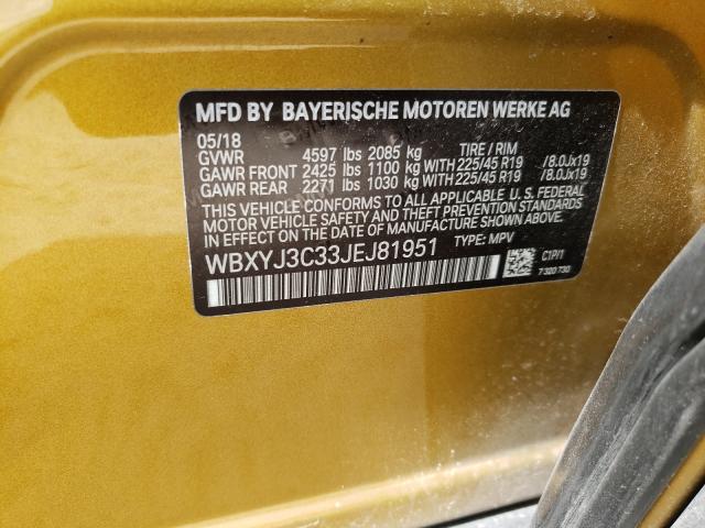 VIN WBXYJ3C33JEJ81951 2018 BMW X2, Sdrive28I no.10