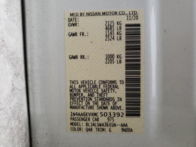 2021 NISSAN MAXIMA SR 1N4AA6EVXMC503392