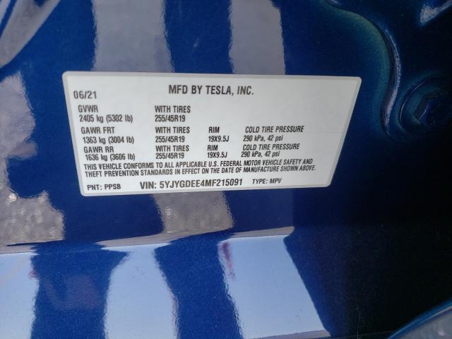 2021 TESLA MODEL Y 5YJYGDEE4MF215091