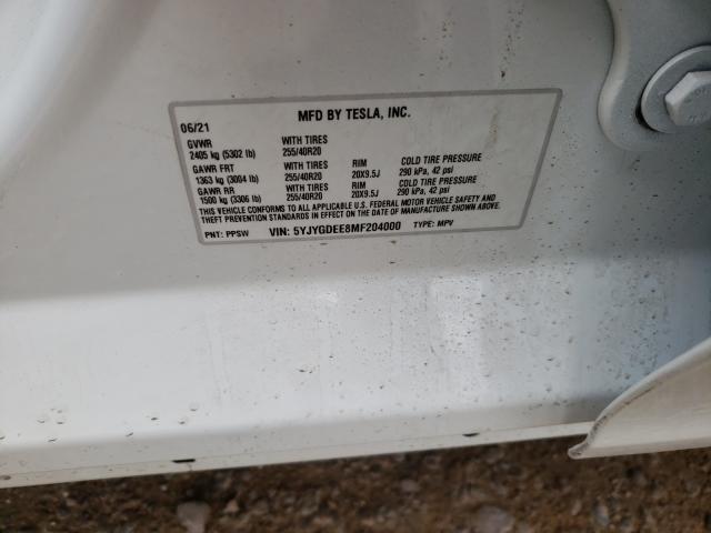 2021 TESLA MODEL Y 5YJYGDEE8MF204000