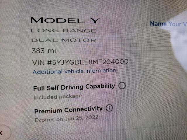 2021 TESLA MODEL Y 5YJYGDEE8MF204000