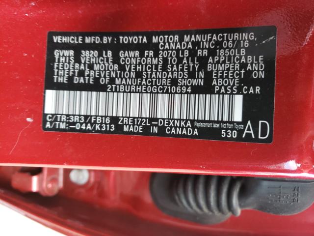 2016 TOYOTA UK 2T1BURHE0GC710694