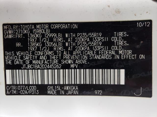 2013 LEXUS RX 450 JTJBC1BA2D2445262