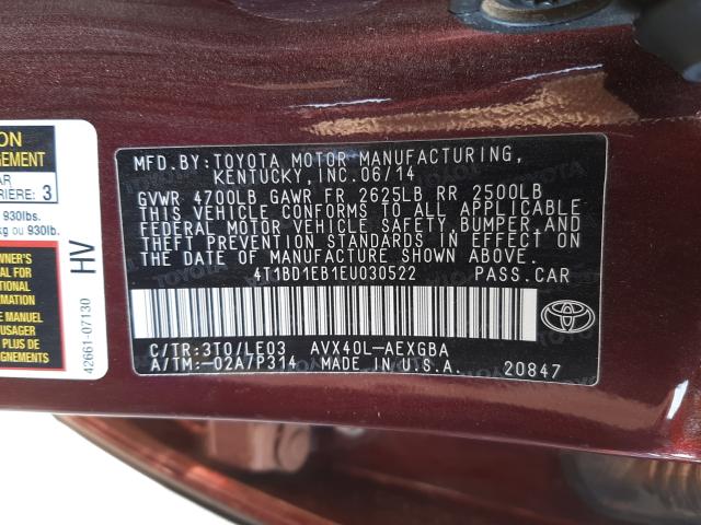 2014 TOYOTA AVALON HYB 4T1BD1EB1EU030522