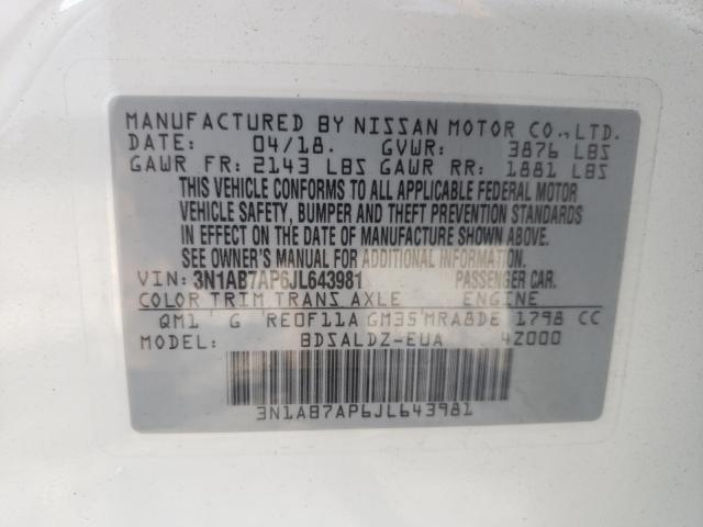 2018 NISSAN SENTRA S/S 3N1AB7AP6JL643981