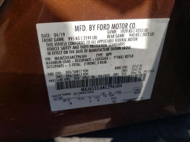 2019 FORD ECOSPORT MAJ6S3JL6KC296504