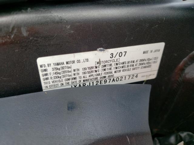 2007 YAMAHA YZFR6 L JYARJ12E97A021724