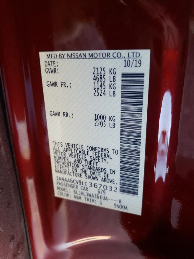 2020 NISSAN MAXIMA SV 1N4AA6CV9LC367032