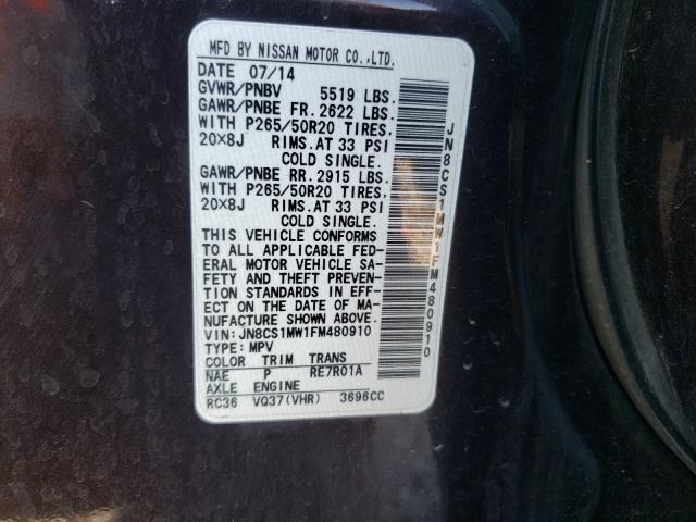 2015 INFINITI QX70 JN8CS1MW1FM480910